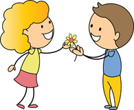 stick figure boy giving flower to girl clipart